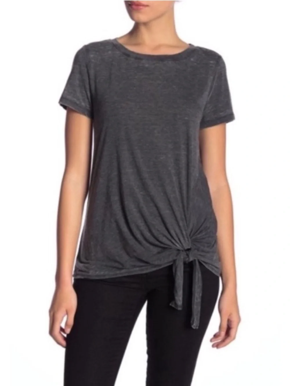 Susina Black Crewneck Short Sleeve Tie Hem T-Shirt Size Medium - Picture 1 of 6